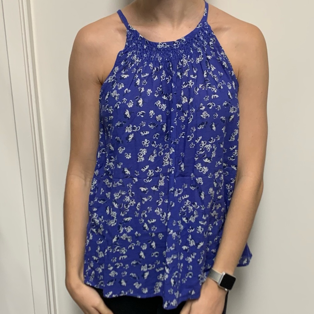 Banana Republic Blue Floral High Neck Blouse
